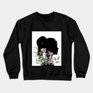 A girl silueth with watercolor flowers and leaves Crewneck Sweatshirt